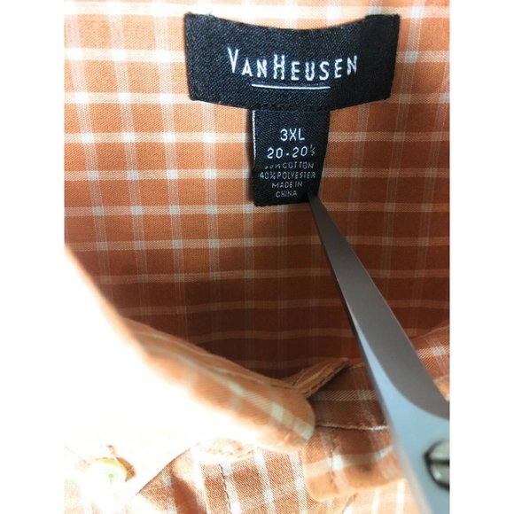 Van Heusen Men's 3XL Short Sleeve Button Up Brown Check Cotton Blend Shirt A23 - Picture 2 of 4